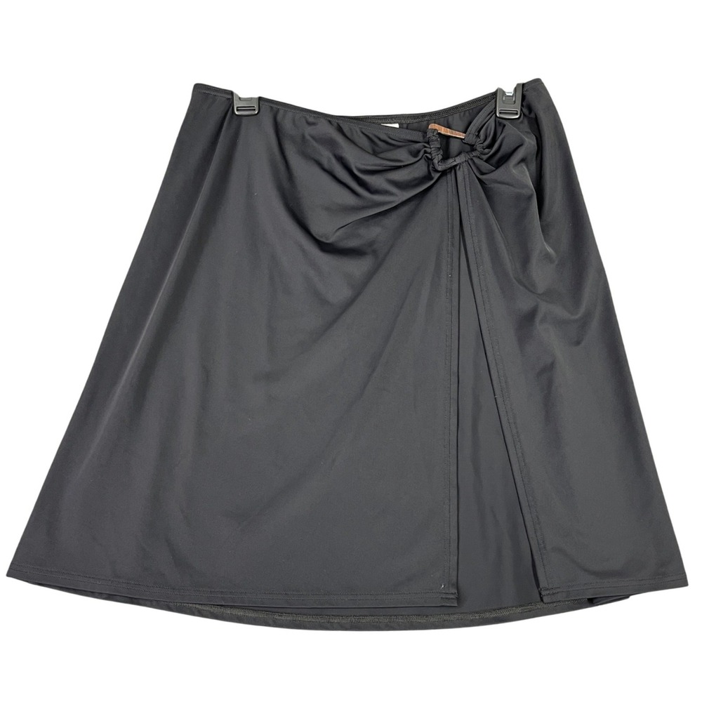 Lands End Swim Skirt CoverUp Womens 10 Black Wrap Knot Ring Beach Poolside
